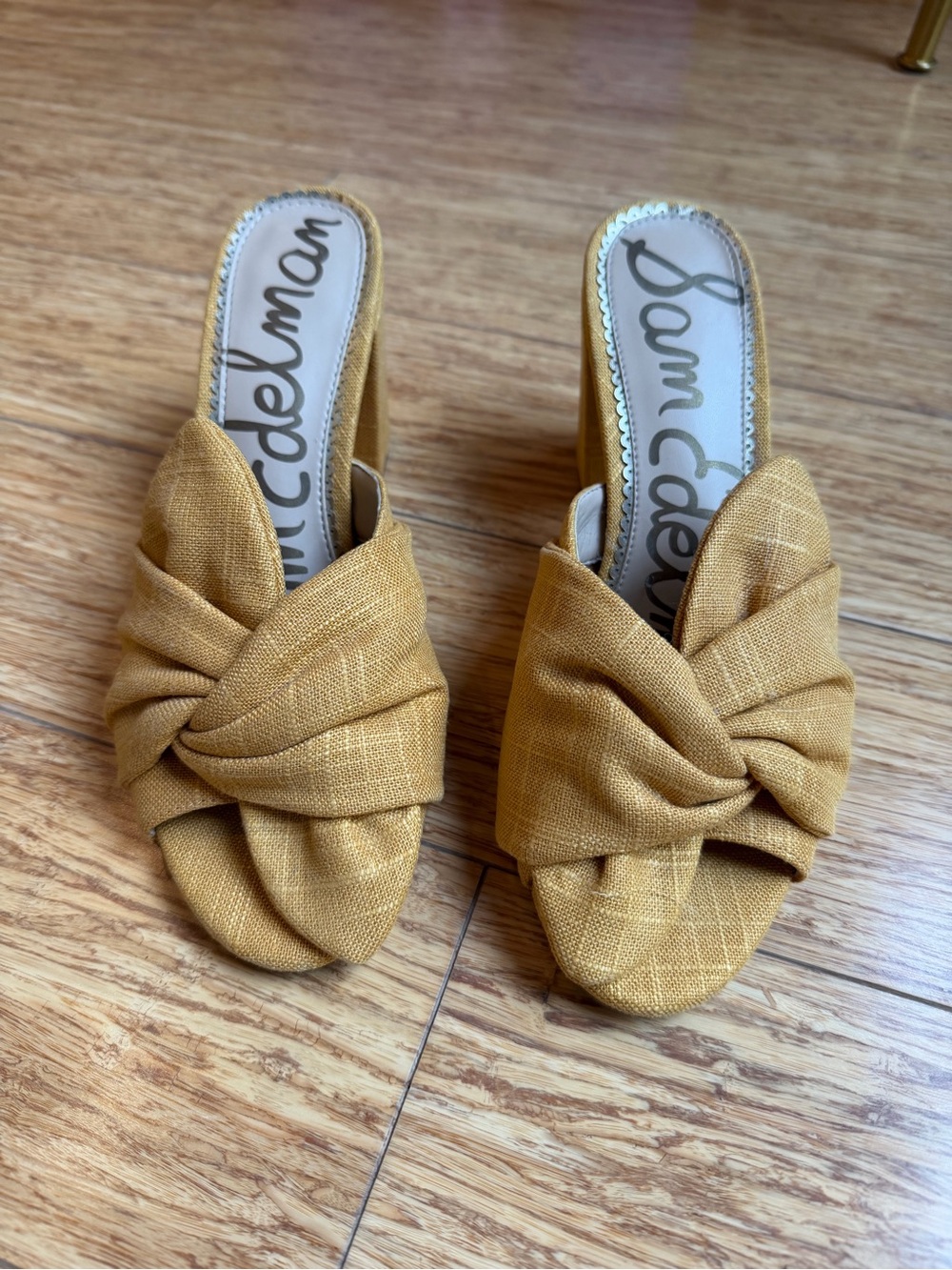 Sam Edelman Mustard Oda Knot Block Heel Sandals, Size 8 1/2